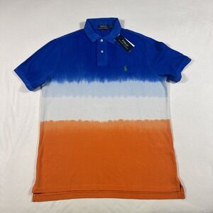 Polo by Ralph Lauren Blue White Orange Stripe Dip-Dye Polo